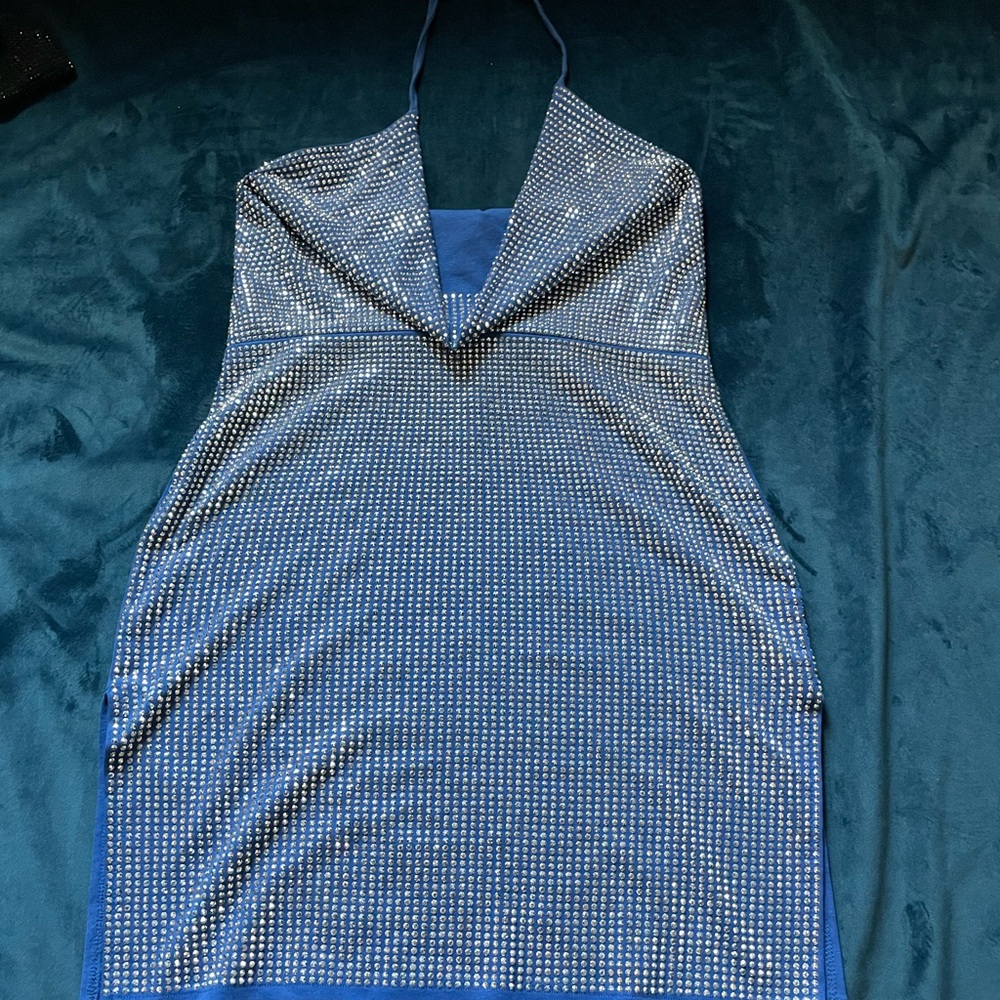 AKIRA Blue and Silver Backless Dress